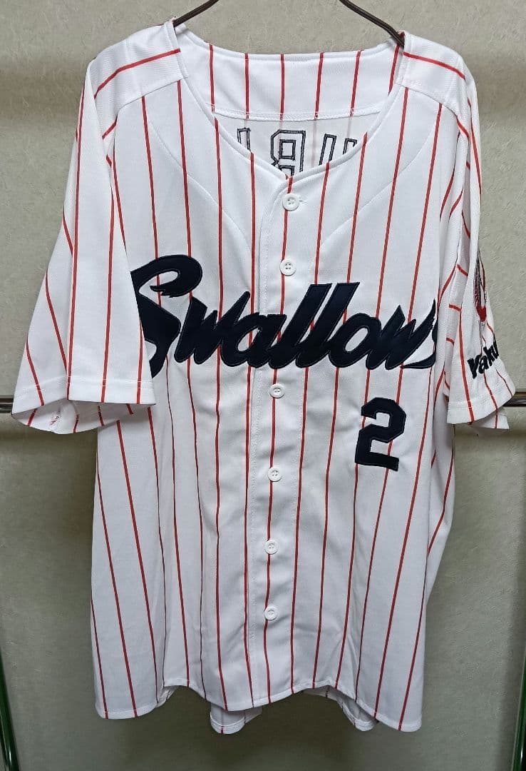 ヤクルトスワローズ 大引啓次 1999-2005復刻白地ストライプユニフォーム