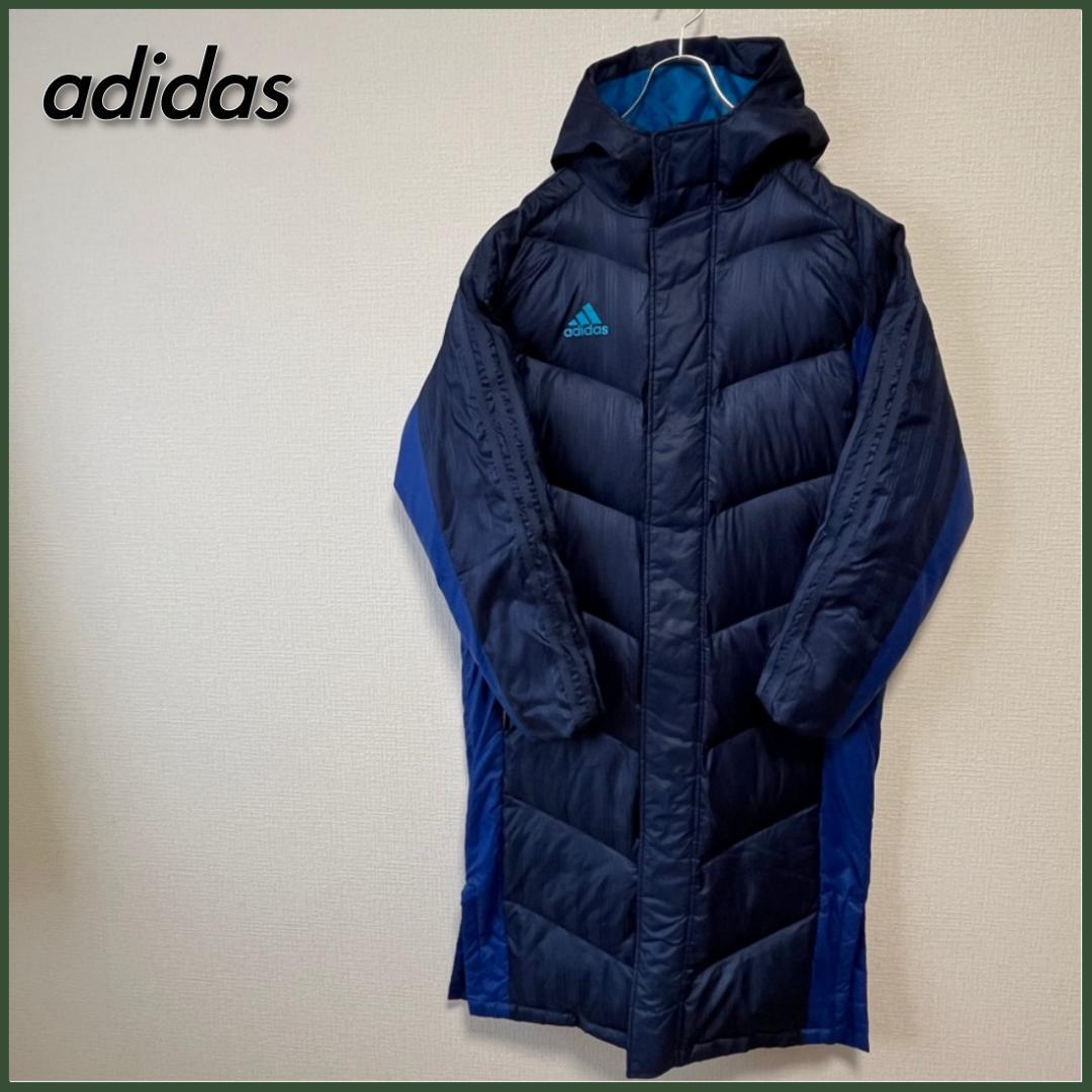 【良品】 adidas ワンポイントロゴ ３ストライプス ダウン ベンチコート