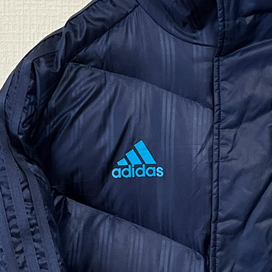 【良品】 adidas ワンポイントロゴ ３ストライプス ダウン ベンチコート