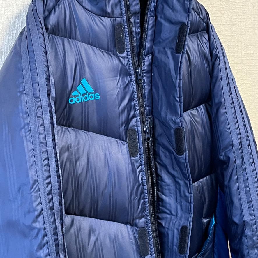 【良品】 adidas ワンポイントロゴ ３ストライプス ダウン ベンチコート