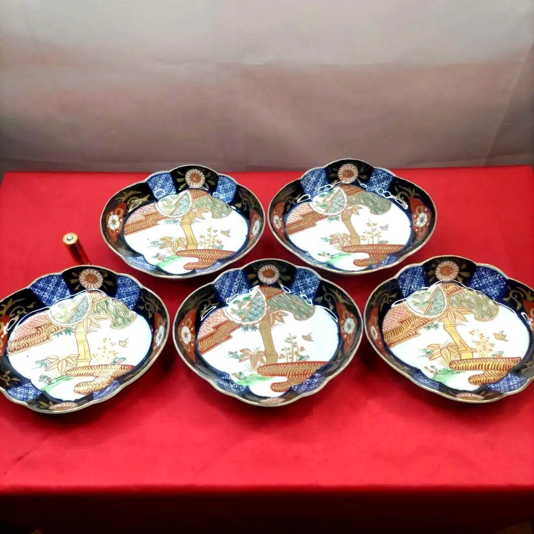 有田焼　伊万里焼　金彩　色絵　小皿　舟皿　長角皿　刺し身皿　5客セット