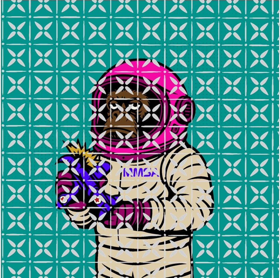 宇宙飛行士の猿 グラフィックアート ポスター 607mm×607mm