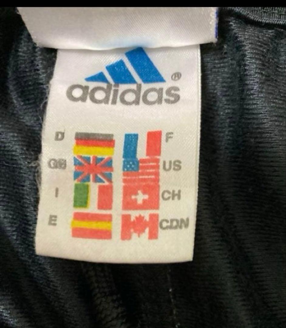 ビンテージ adidas 万国旗タグ ワイドパンツ 極太黒赤ライン ジャージ