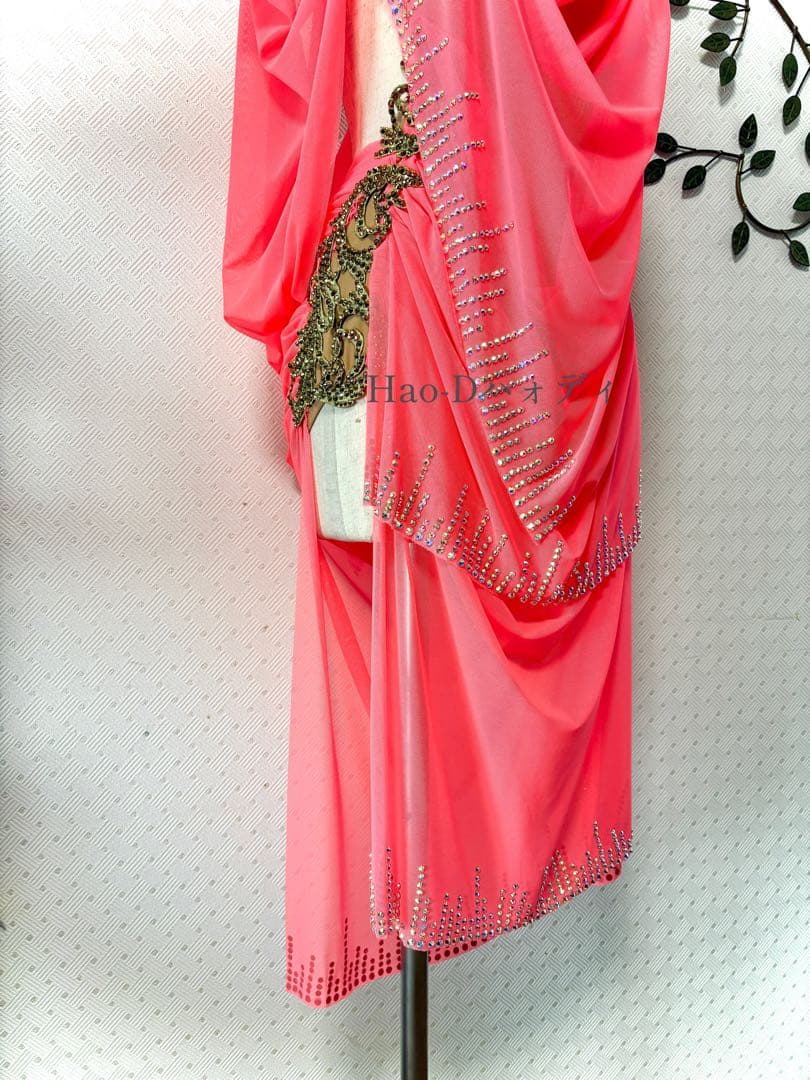 新品★ラテン★ダンスドレス★SM〜M★社交ダンス★メッシュ生地★競技★フューシャ