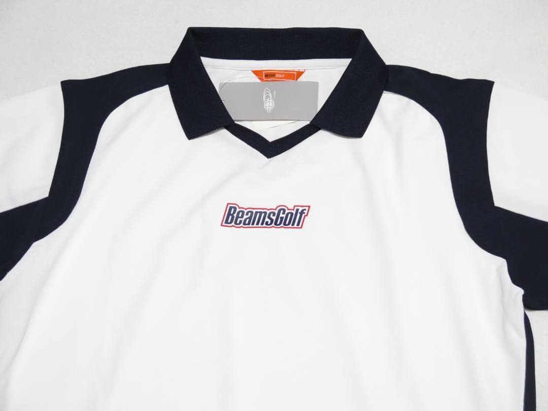 ⓁBEAMS GOLF ビームスゴルフ 襟付きVネックプルオーバーWHITE