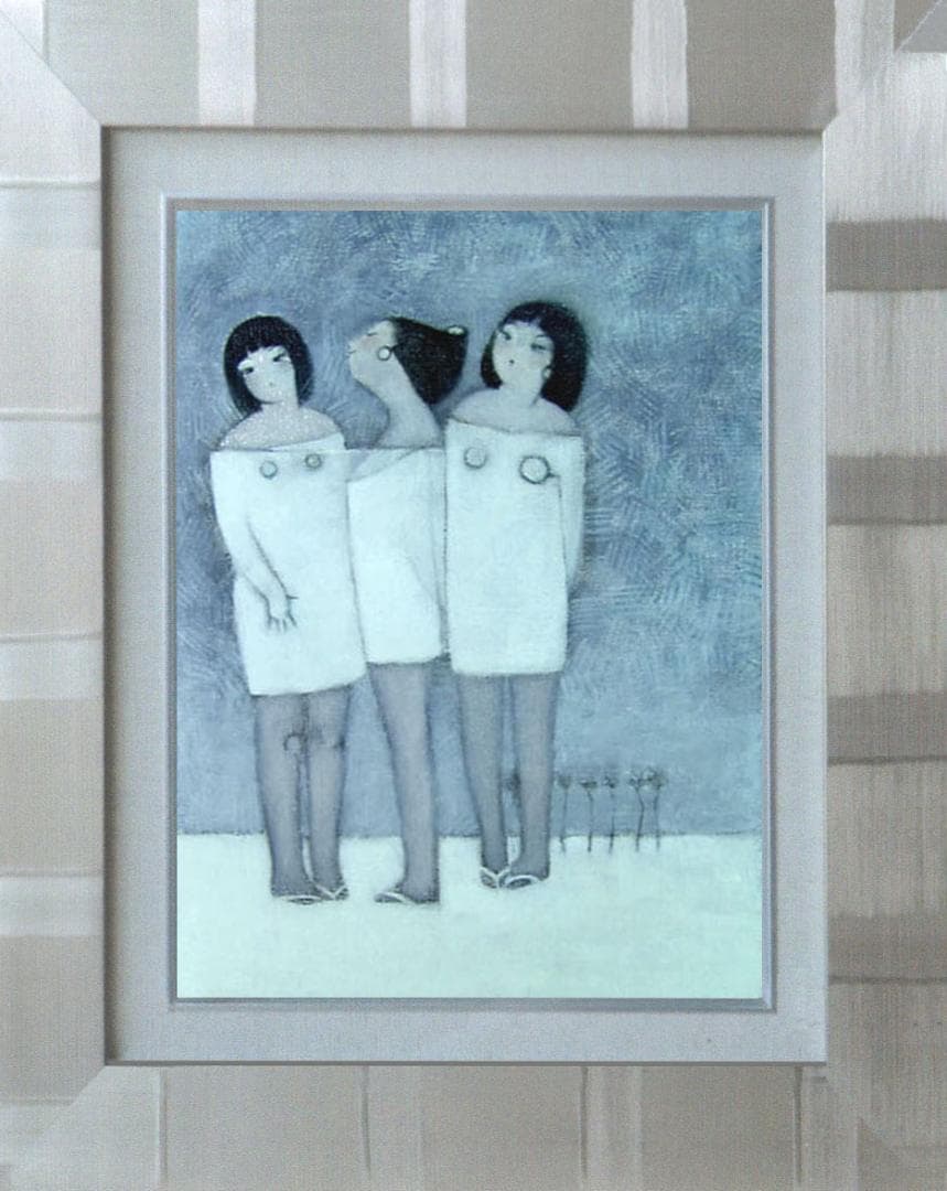 油絵 菅家令子 絵 絵画インテリア 額付(黒)人物 F4-142023 冬 子供