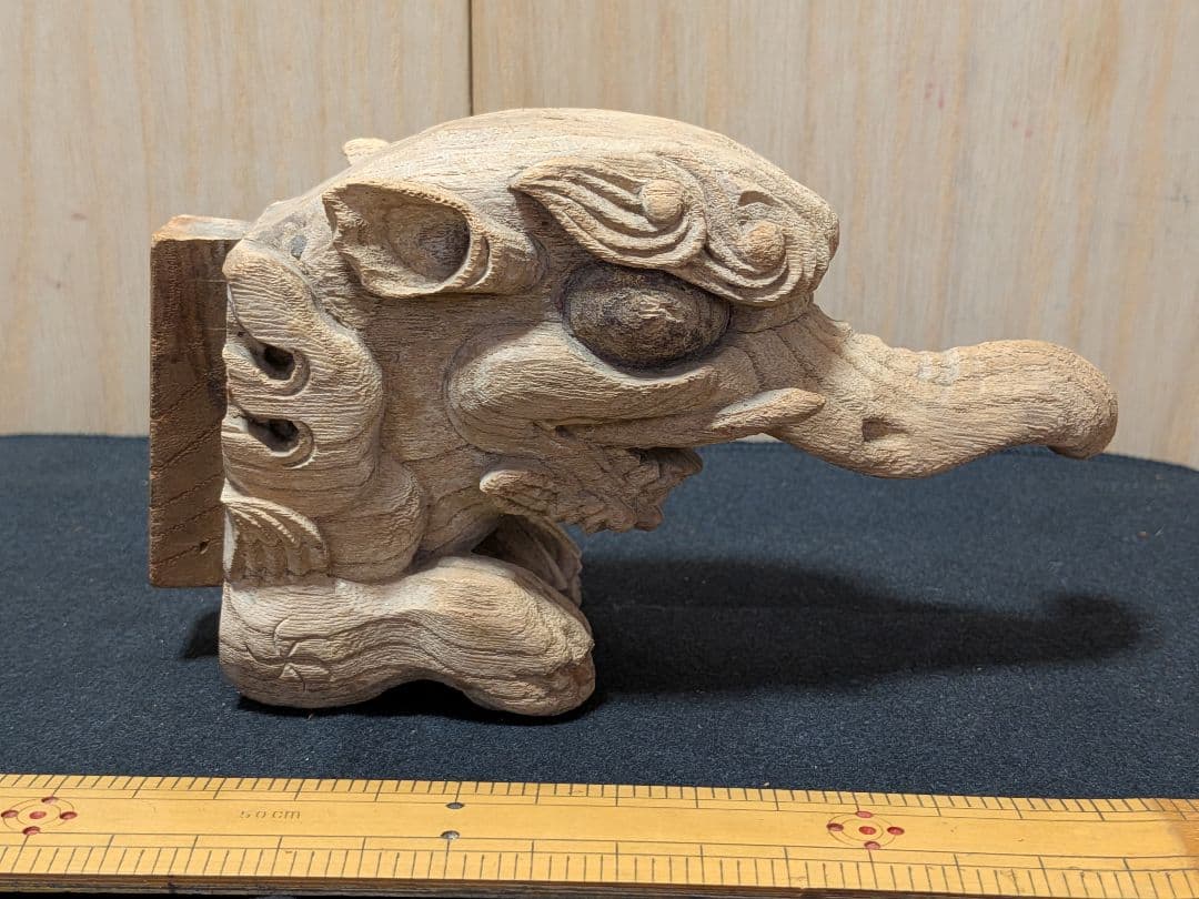 「社寺古材 木鼻 獏（ばく）彫刻 魔除け 江戸時代期と推定 古木彫」残欠