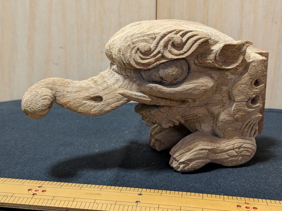 「社寺古材 木鼻 獏（ばく）彫刻 魔除け 江戸時代期と推定 古木彫」残欠