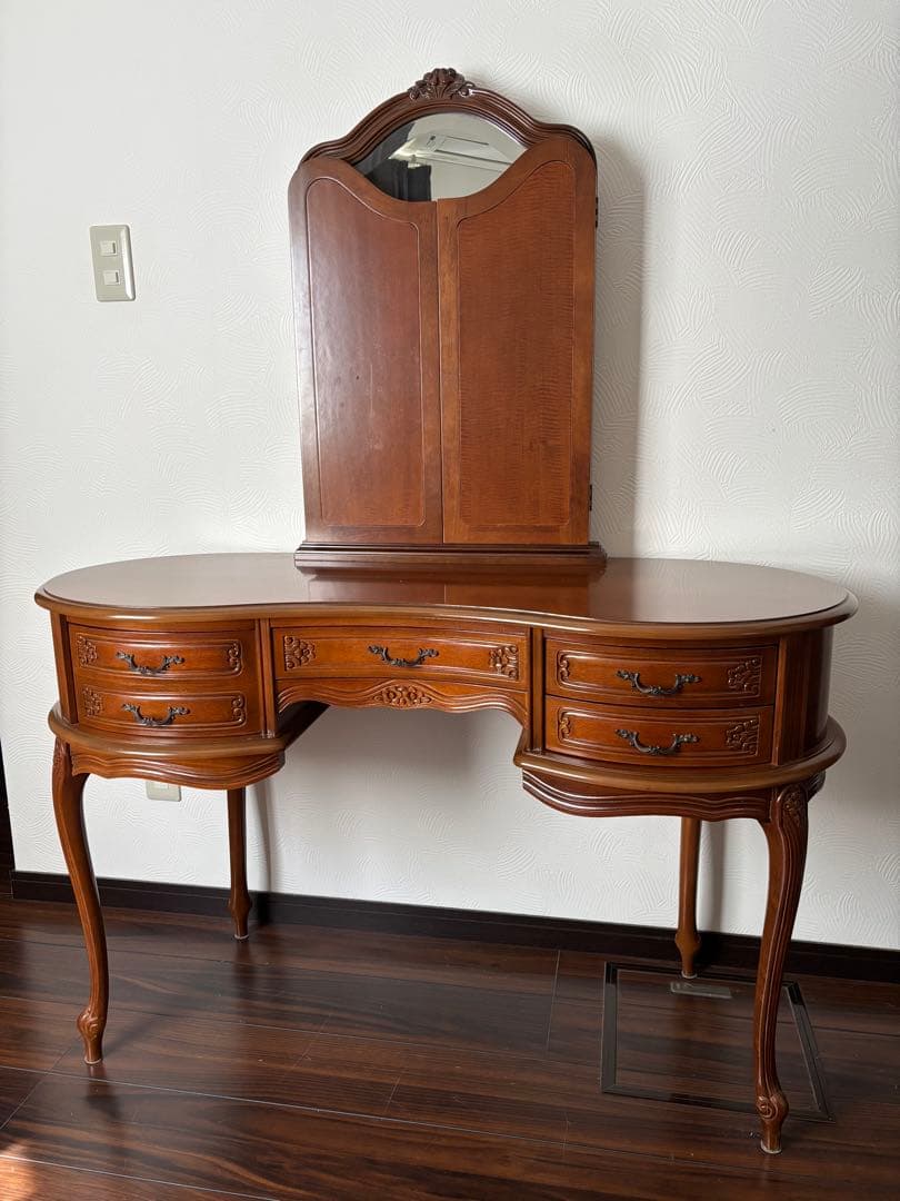 イタリア製木製三面鏡ドレッサーとスツールセット