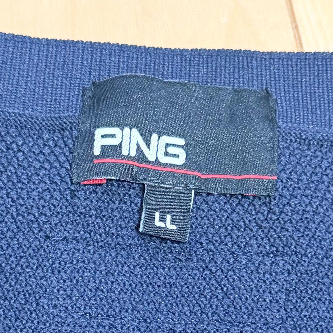 【美品】PING ピン メンズ ゴルフウェア Vネック ベスト LL ネイビー