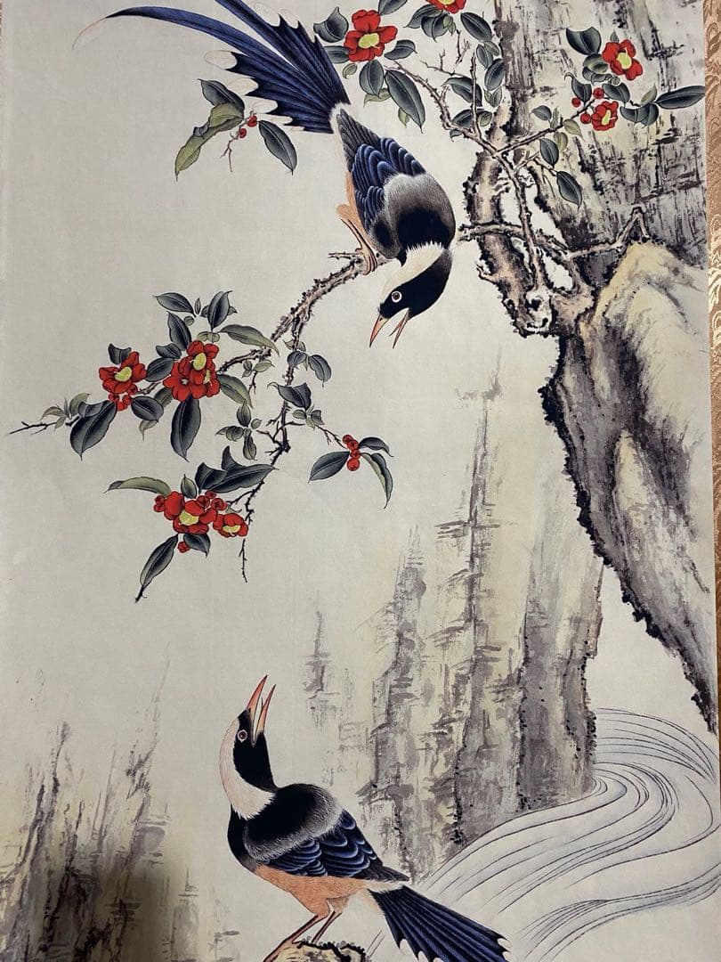 沈銓 山溪鹊呜图 中国画 掛け軸 水墨画 和室 玄関 茶室 壁掛け 美術品