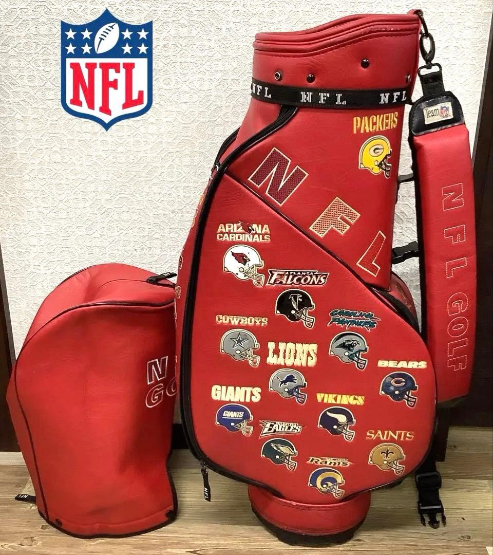 レア！NFL キャディーバッグ 全チーム名刺繍入り フットボール型ヘッドカバー付
