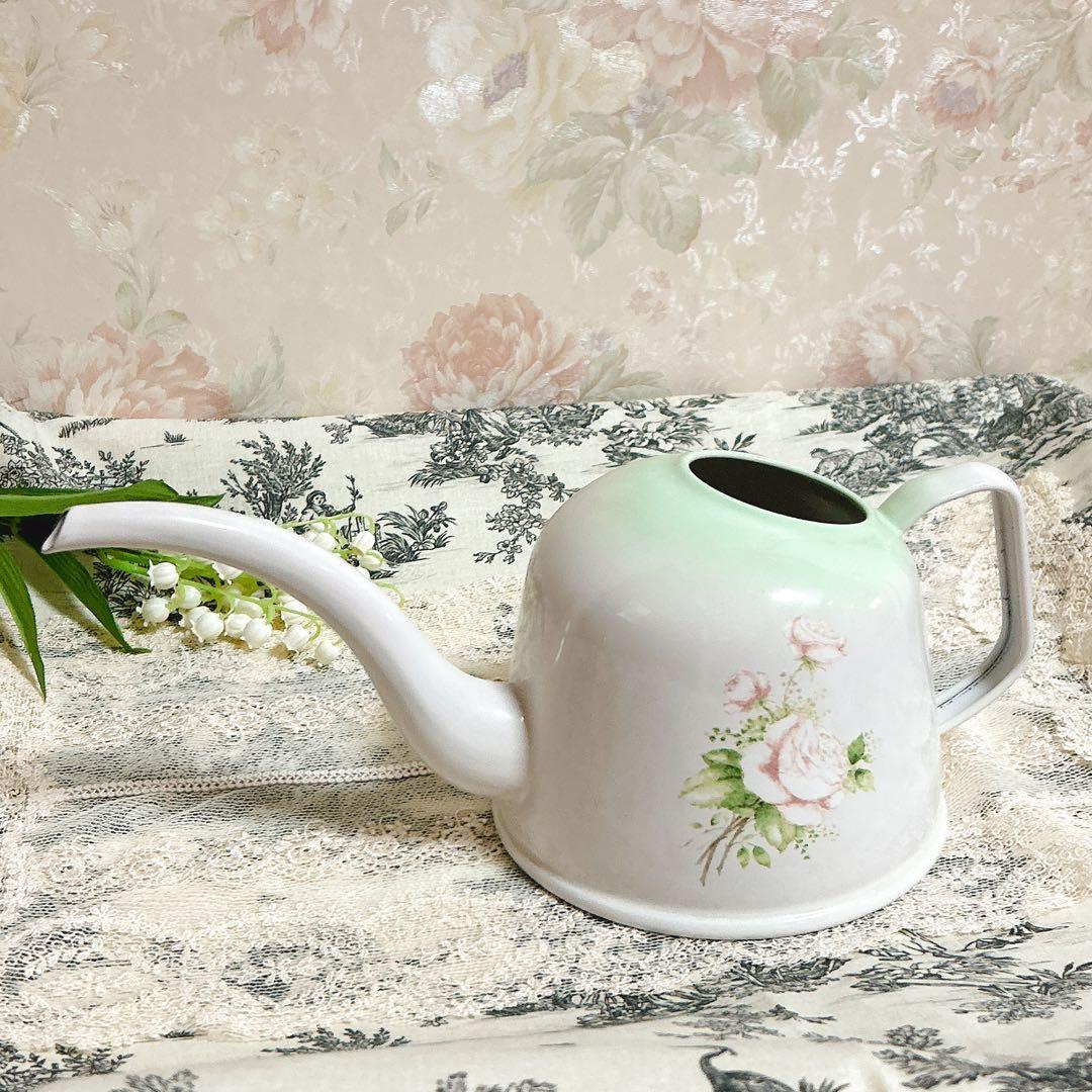 希少❣️箱付未使用オードリー水差しimaneイマン ホーロー薔薇雑貨 バラ マニー