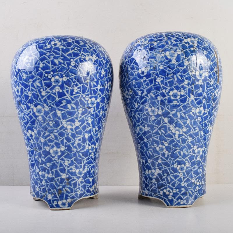 瀬戸焼　古瀬戸　染付　梅文　花瓶　一對　F　R9624B