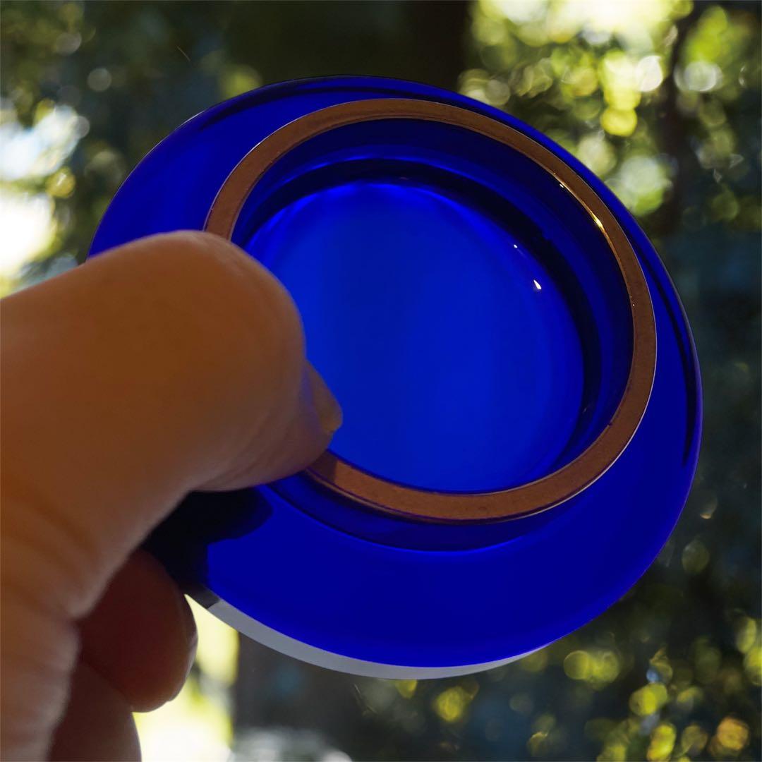 早い者勝ち価格♪　アンティーク　ガラスドーム　ドームガラス　金彩　コバルトブルー