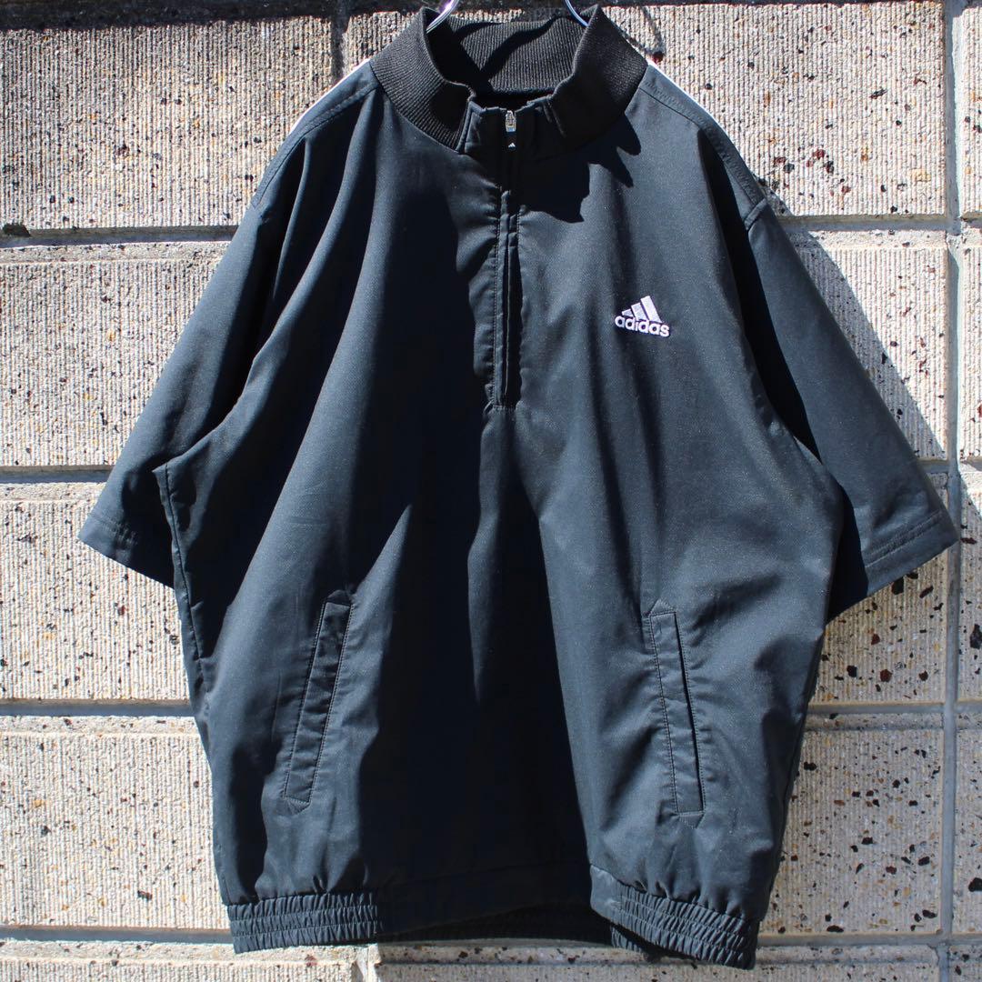00's adidas ロゴ刺繍3ライン 半袖ハーフジップ 古着 プルジャケット