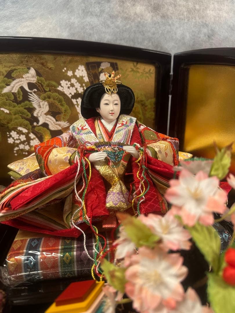 【新品展示品】久月 雛人形 親王飾り 収納台 西陣織 金屏風