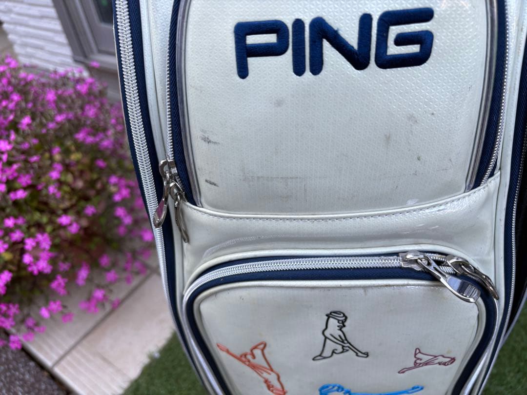 中古Mr.Ping ミスターピン　キャディバッグ　ホワイト　ゴルフ　エナメル