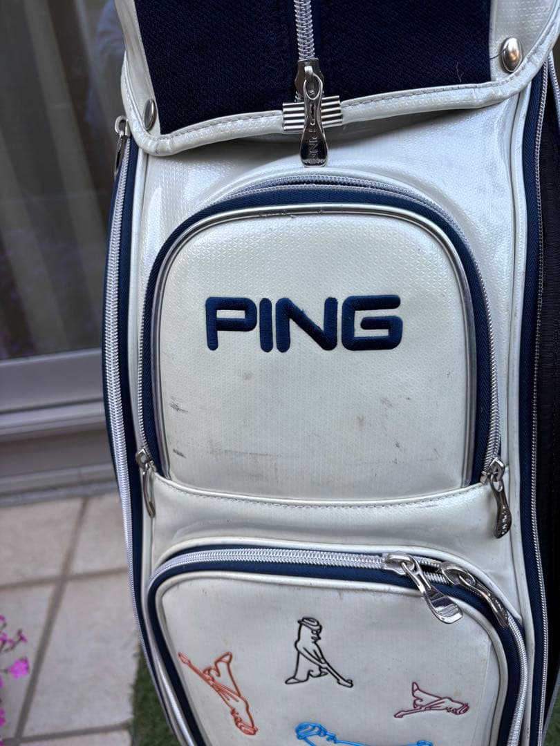 中古Mr.Ping ミスターピン　キャディバッグ　ホワイト　ゴルフ　エナメル