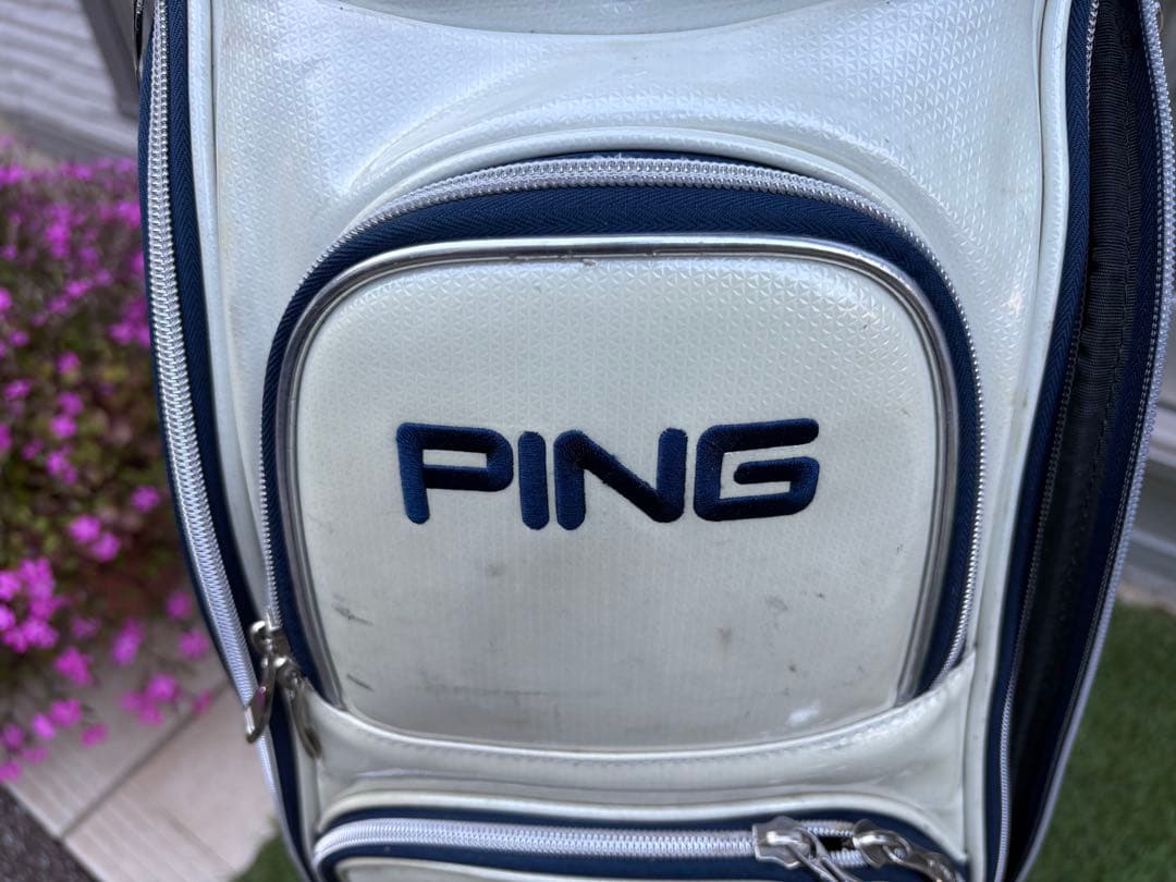 中古Mr.Ping ミスターピン　キャディバッグ　ホワイト　ゴルフ　エナメル
