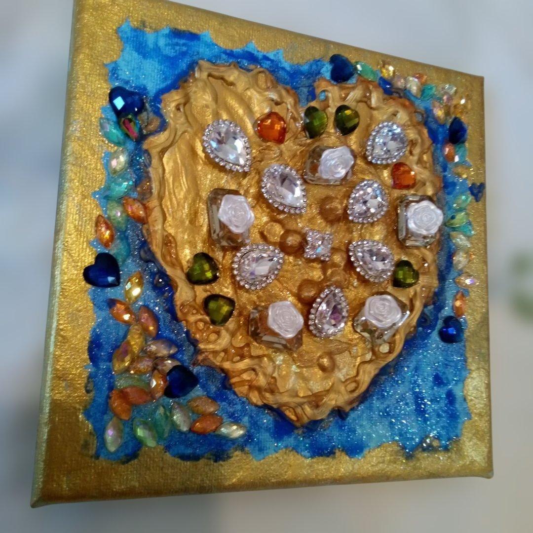 壁掛けアート　金箔漆金色ハートアート