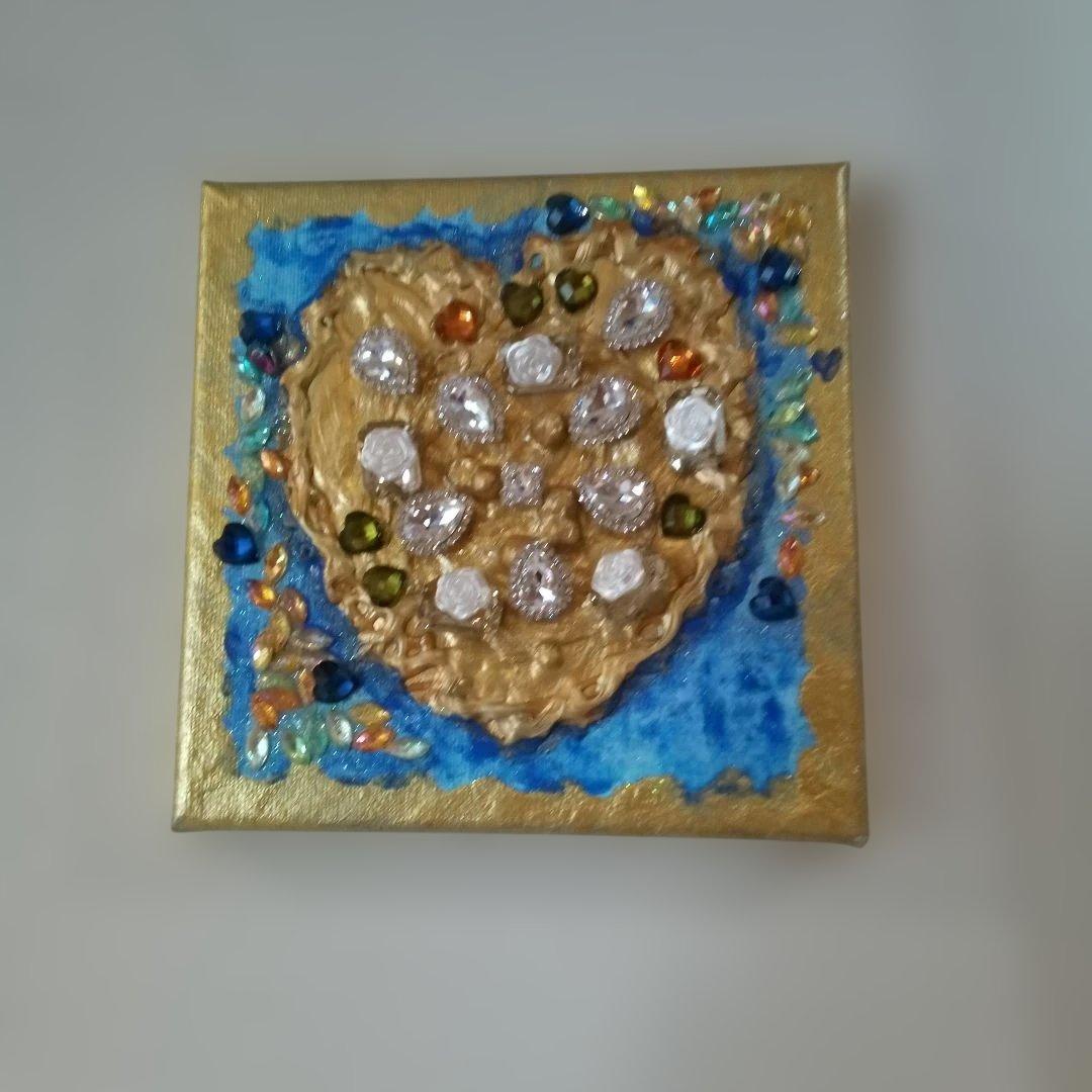 壁掛けアート　金箔漆金色ハートアート