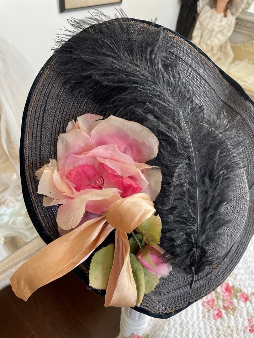 ˚✧₊⁎断捨離SALE品⁎⁺˳✧༚ ♡ フランスアンティーク ハット♡ 布花