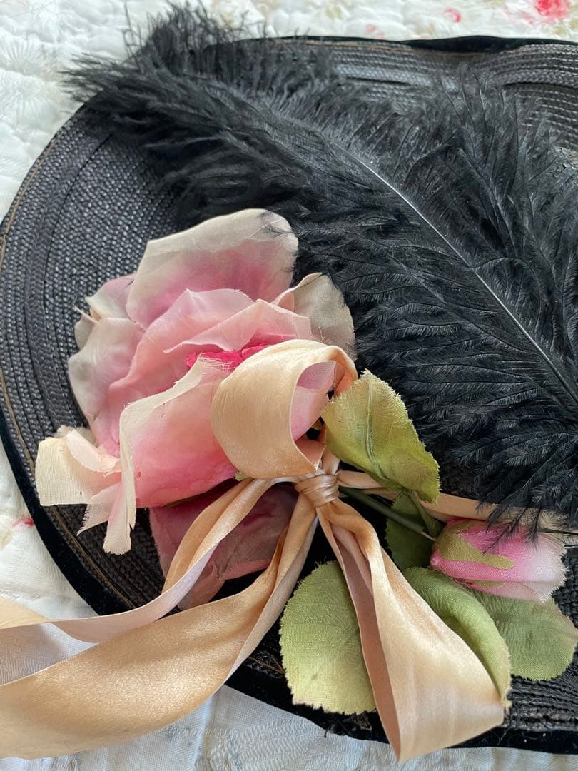 ˚✧₊⁎断捨離SALE品⁎⁺˳✧༚ ♡ フランスアンティーク ハット♡ 布花