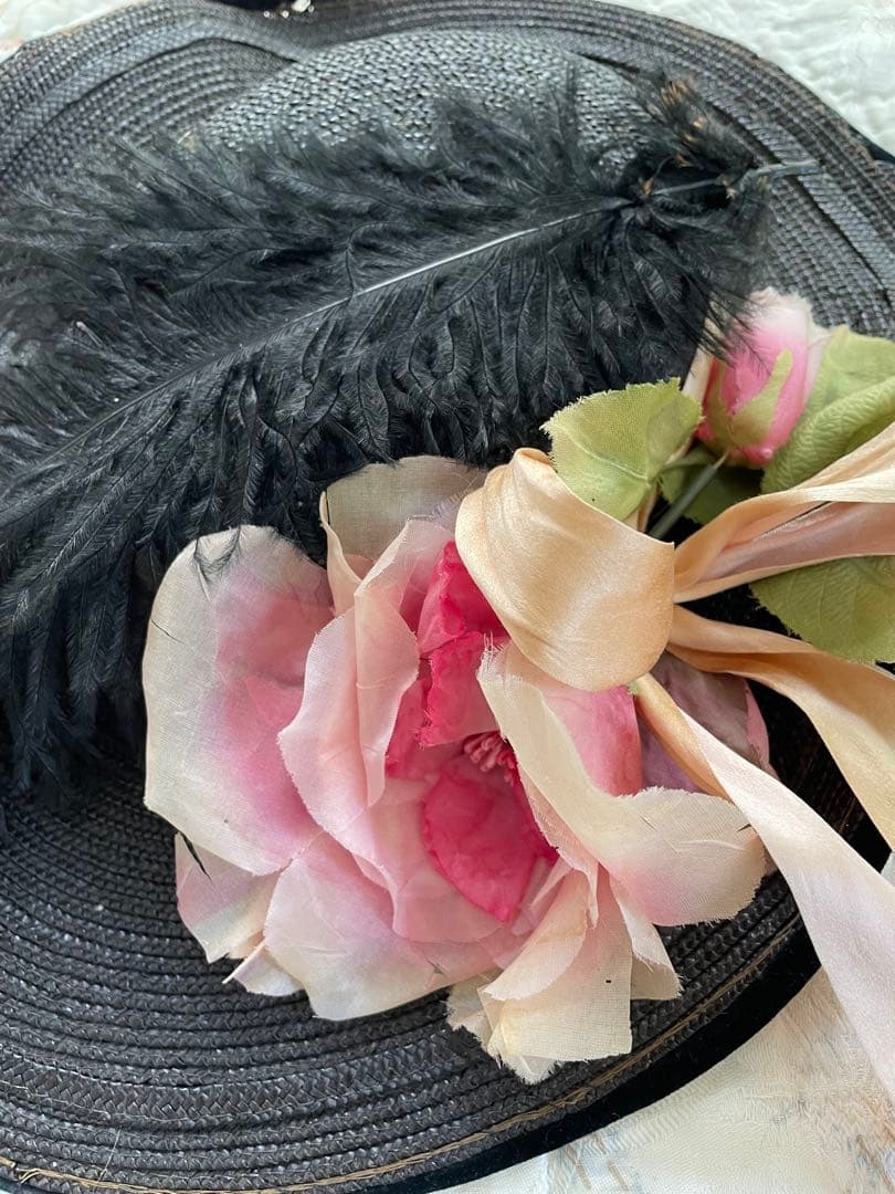 ˚✧₊⁎断捨離SALE品⁎⁺˳✧༚ ♡ フランスアンティーク ハット♡ 布花