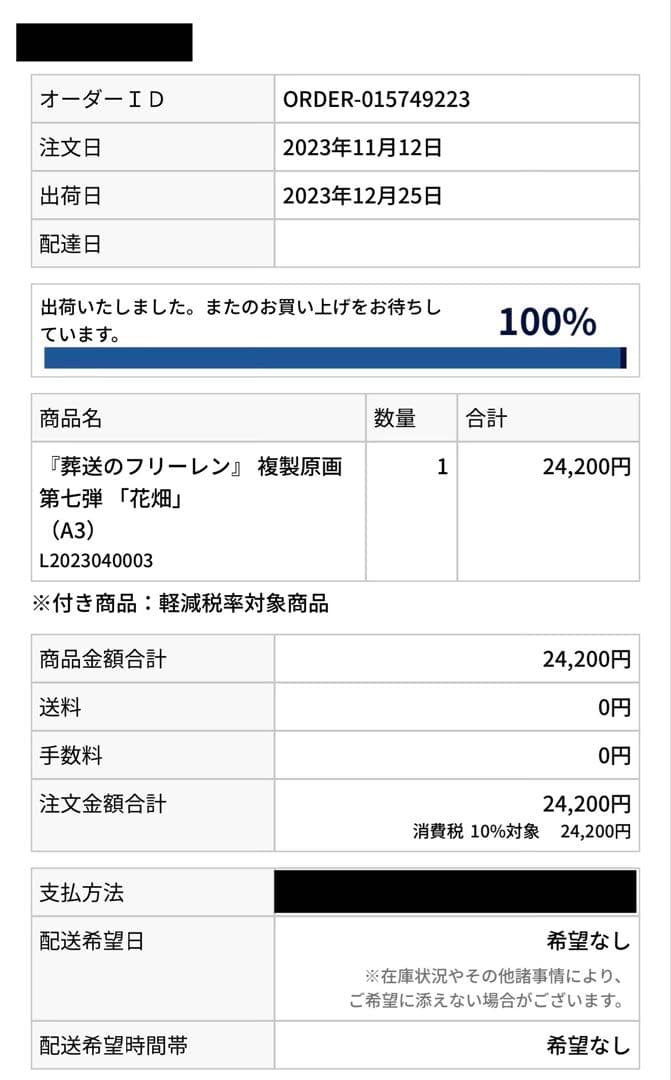 葬送のフリーレン 最高級複製原画 第七弾『花畑』 A3サイズ(2023年購入品)