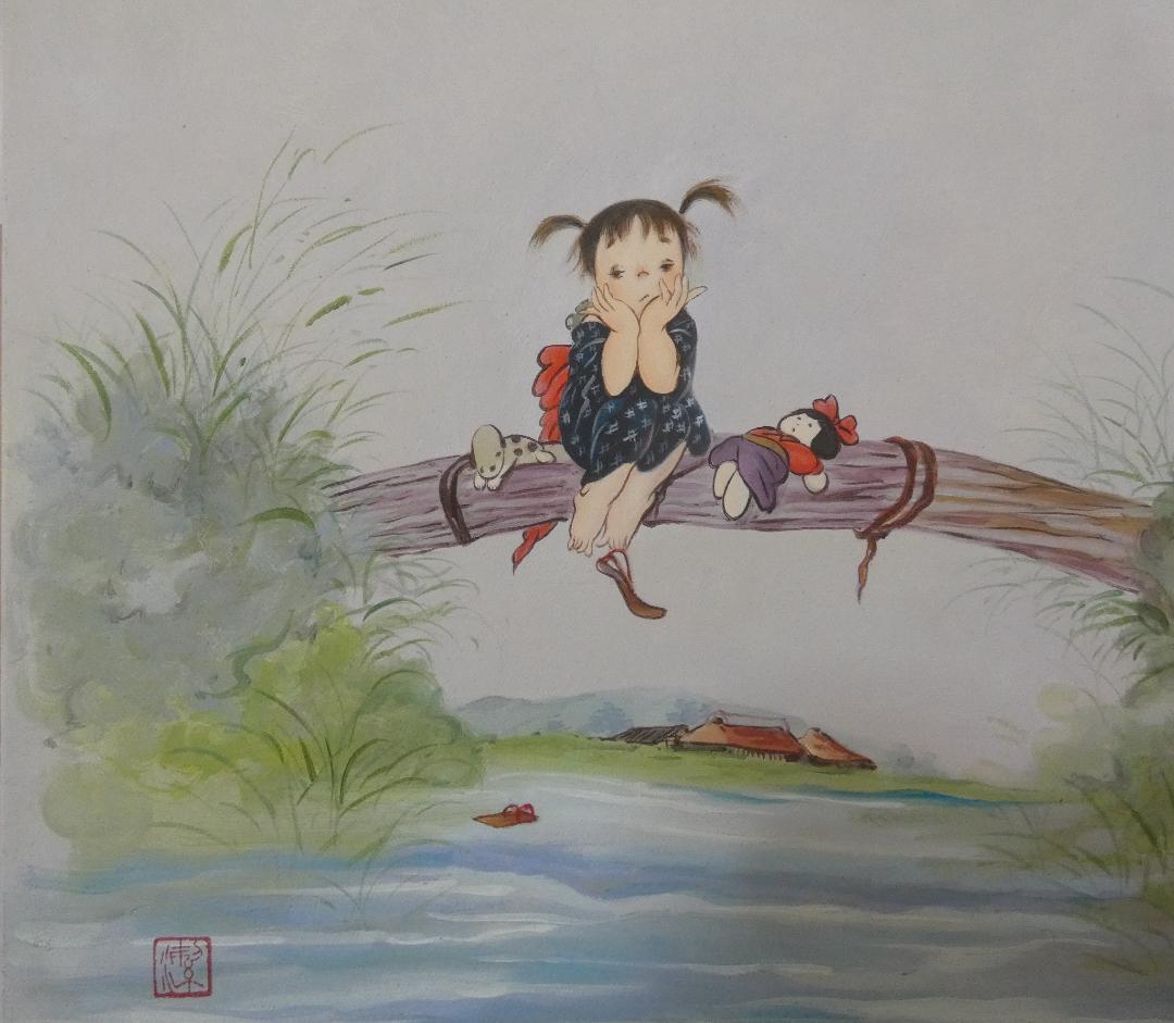 油絵　人物　中島潔　 【思い】手描き　額付き F6