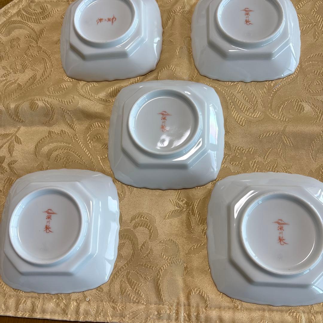 深川製磁　黄紫小花紋角皿　稜花皿　小皿　食器