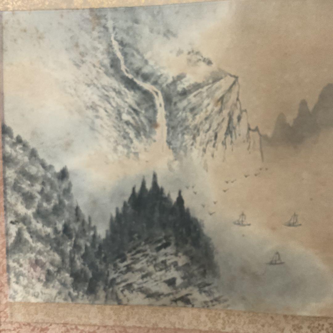 今枝青陽筆 紙本俳画 共箱 タトウ箱付 【 帆舟に山河 】紙本