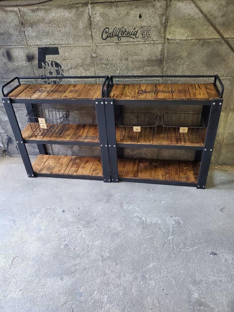 【かごつき】男前インテリア　棚　２台　植物　多肉植物　インダストリアル 1024