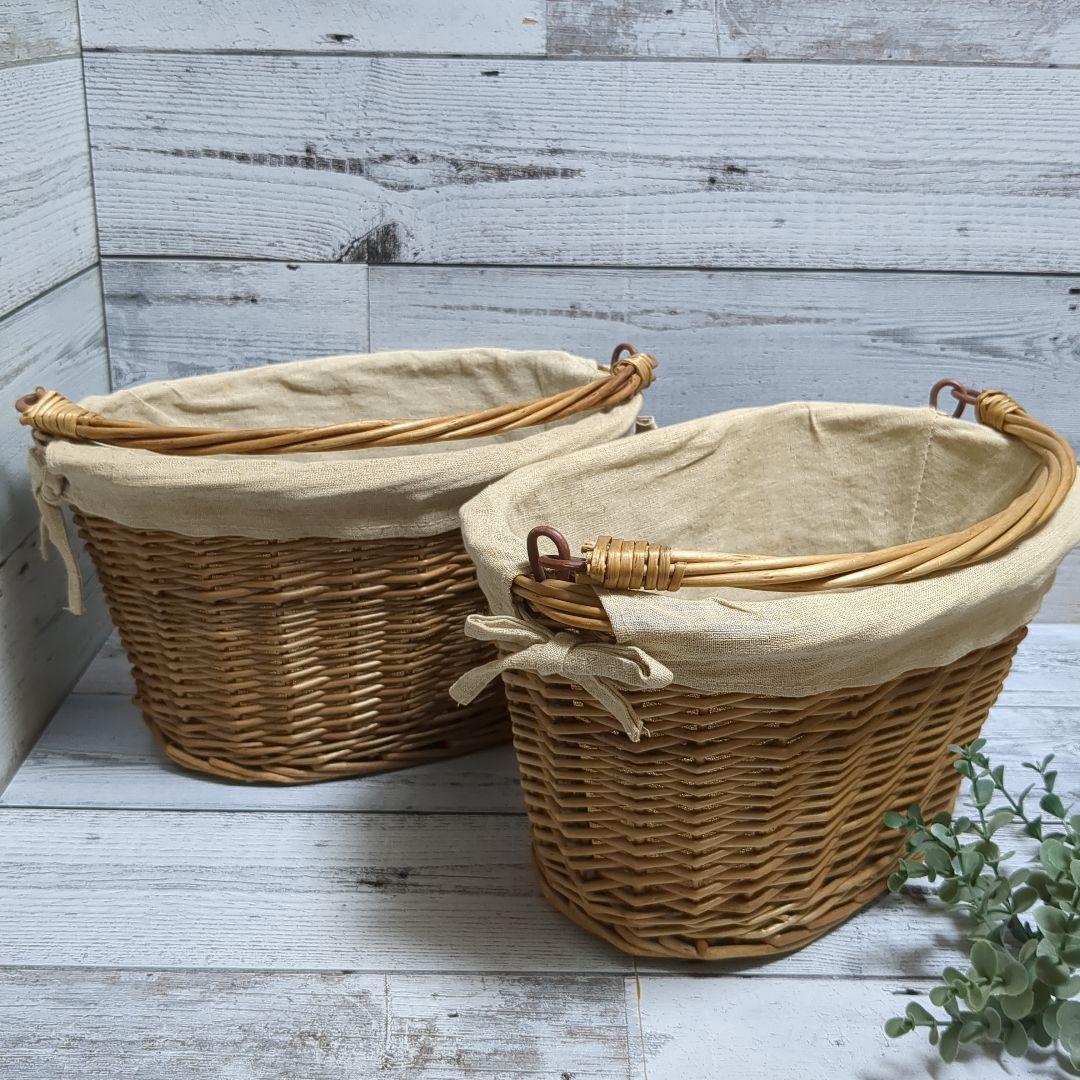 ❁専用❁籐製バスケット ラタン 持ち手付きかご 2個セット×2種類(計4個)