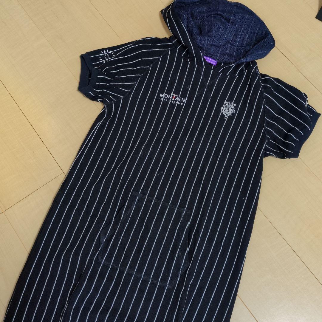 美品 BEAMS GOLF ビームスゴルフ ストライプ フードワンピース M 紺