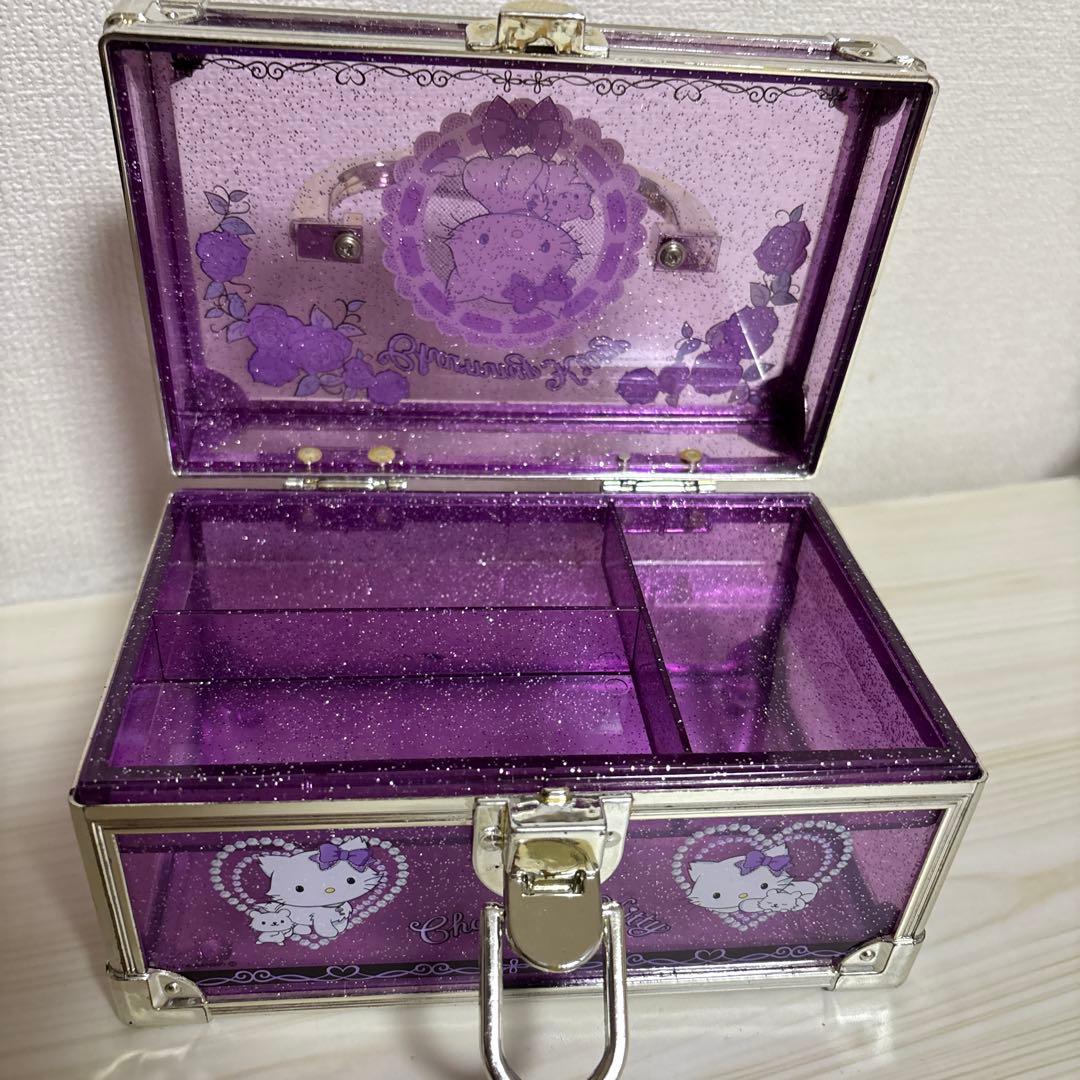 n*）様 チャーミーキティ✨️ アクセサリーケース 紫 グリッター小物入れ レト