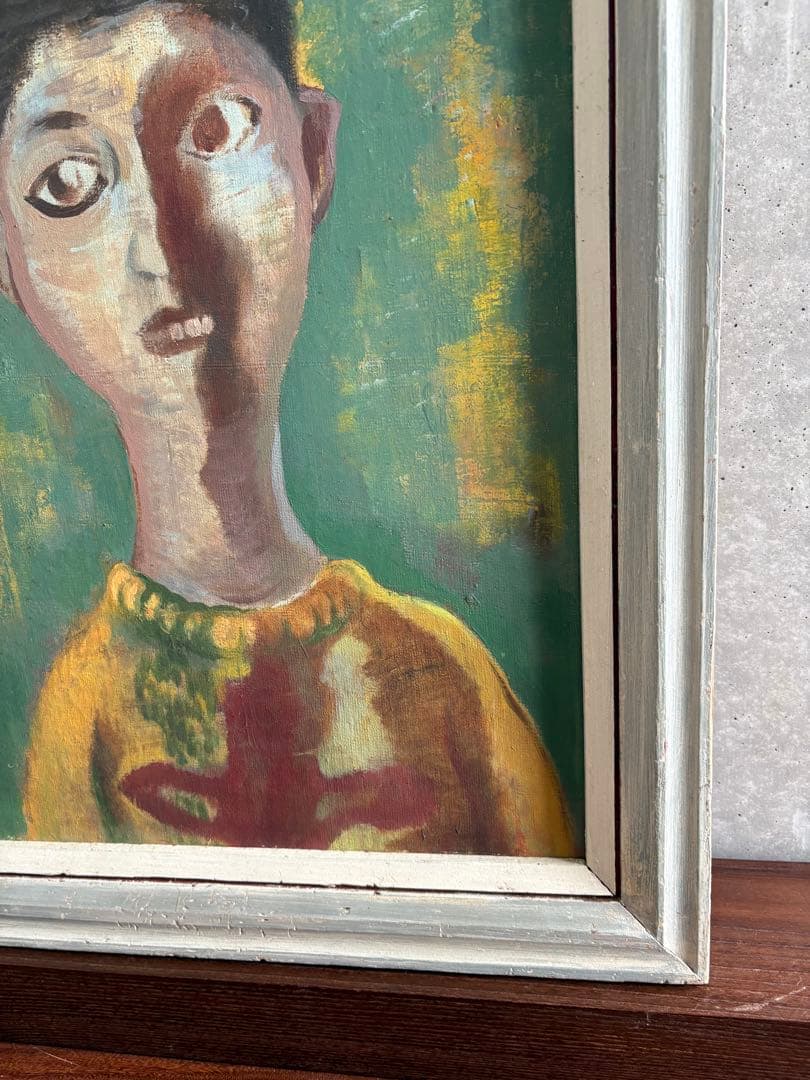 竹中三郎　油絵「子供」　額入　出品作品