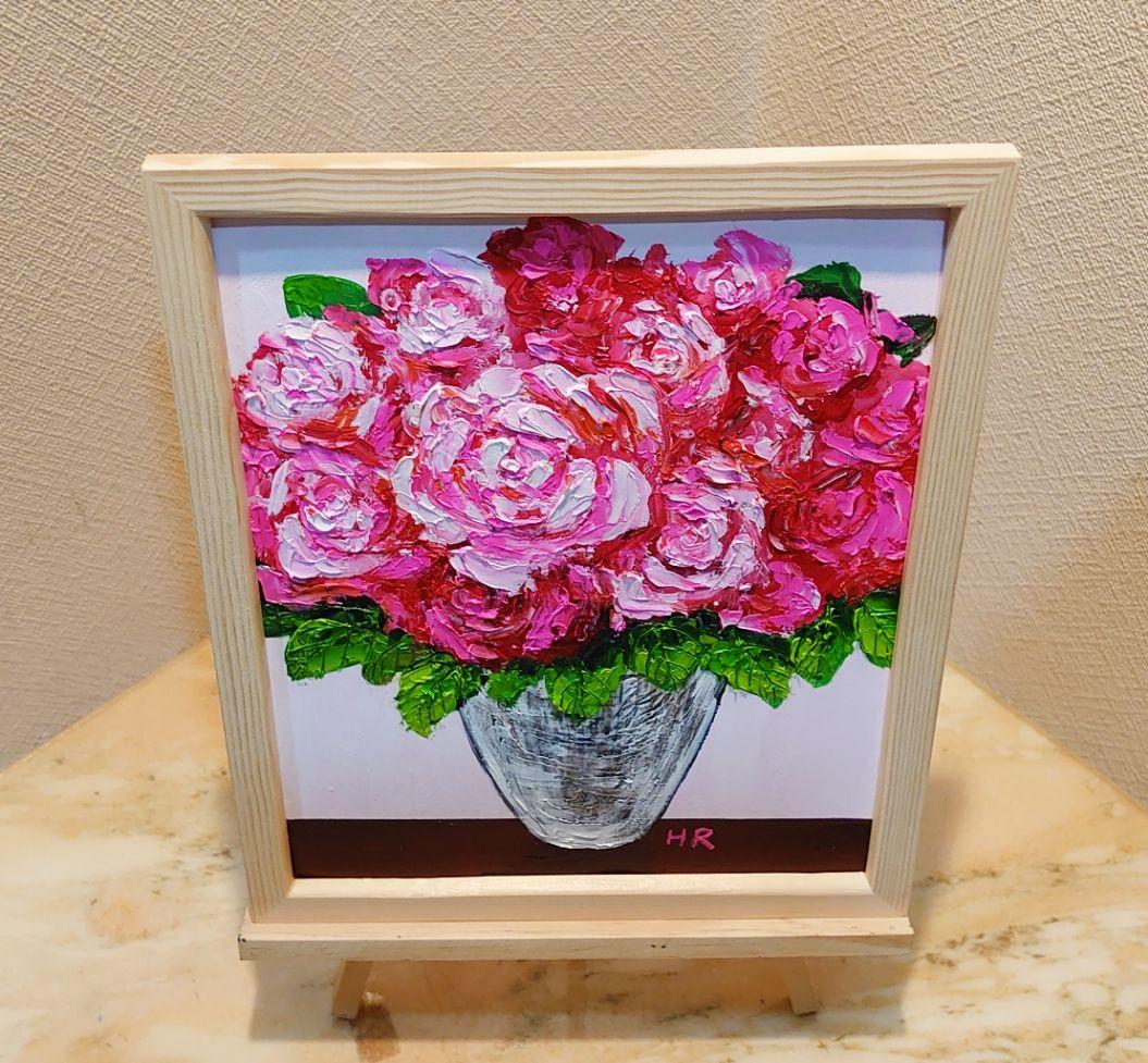 油絵 絵画【ピンク薔薇】【6切】