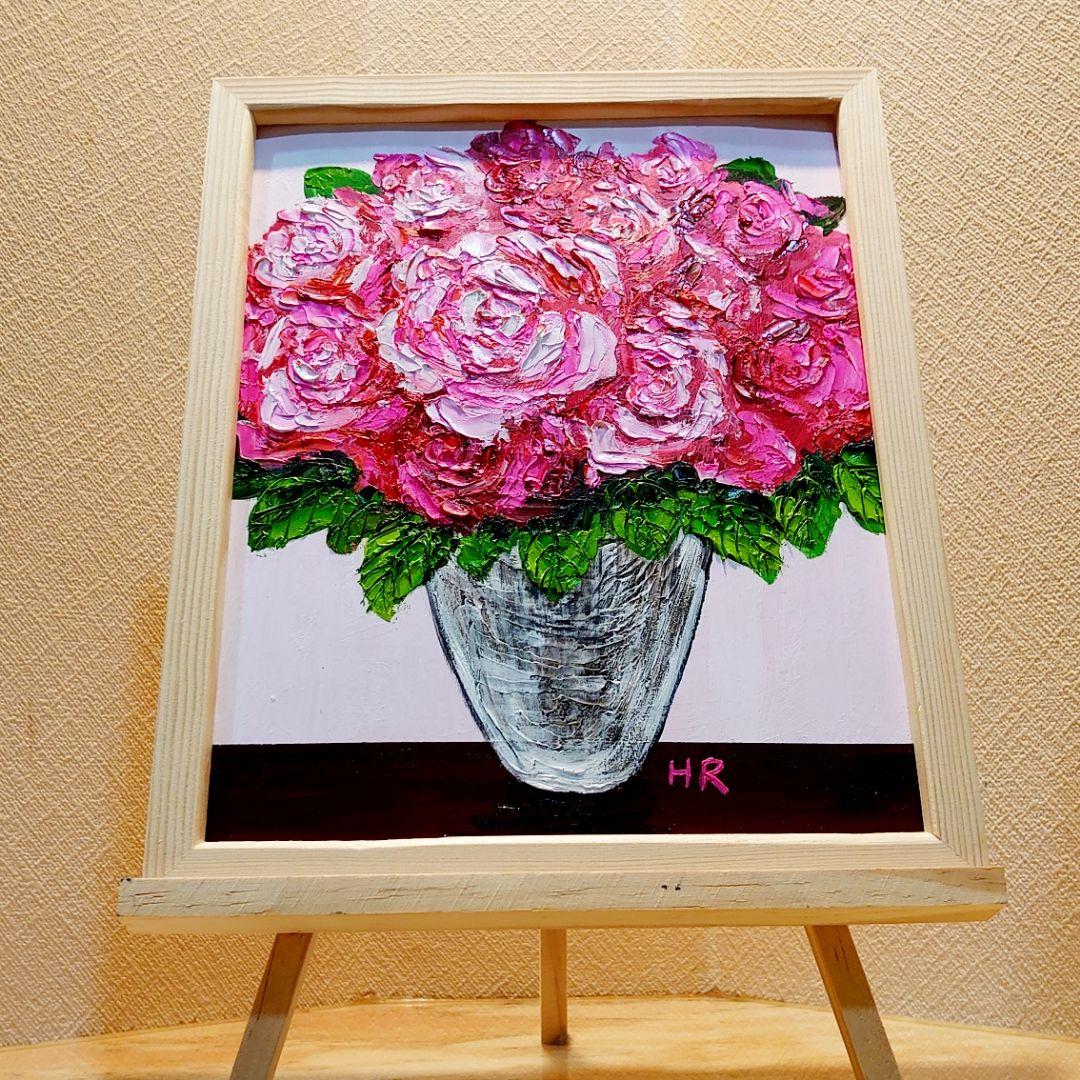 油絵 絵画【ピンク薔薇】【6切】