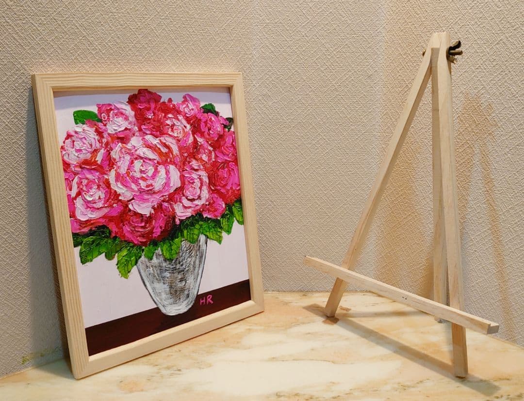 油絵 絵画【ピンク薔薇】【6切】