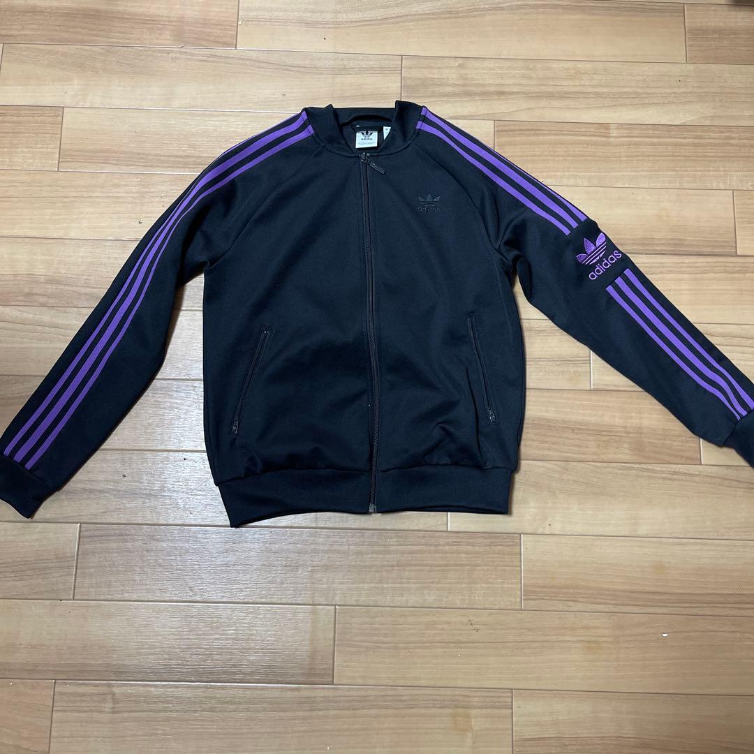 adidas ストライプジャージ上下ブラック/パープル J M
