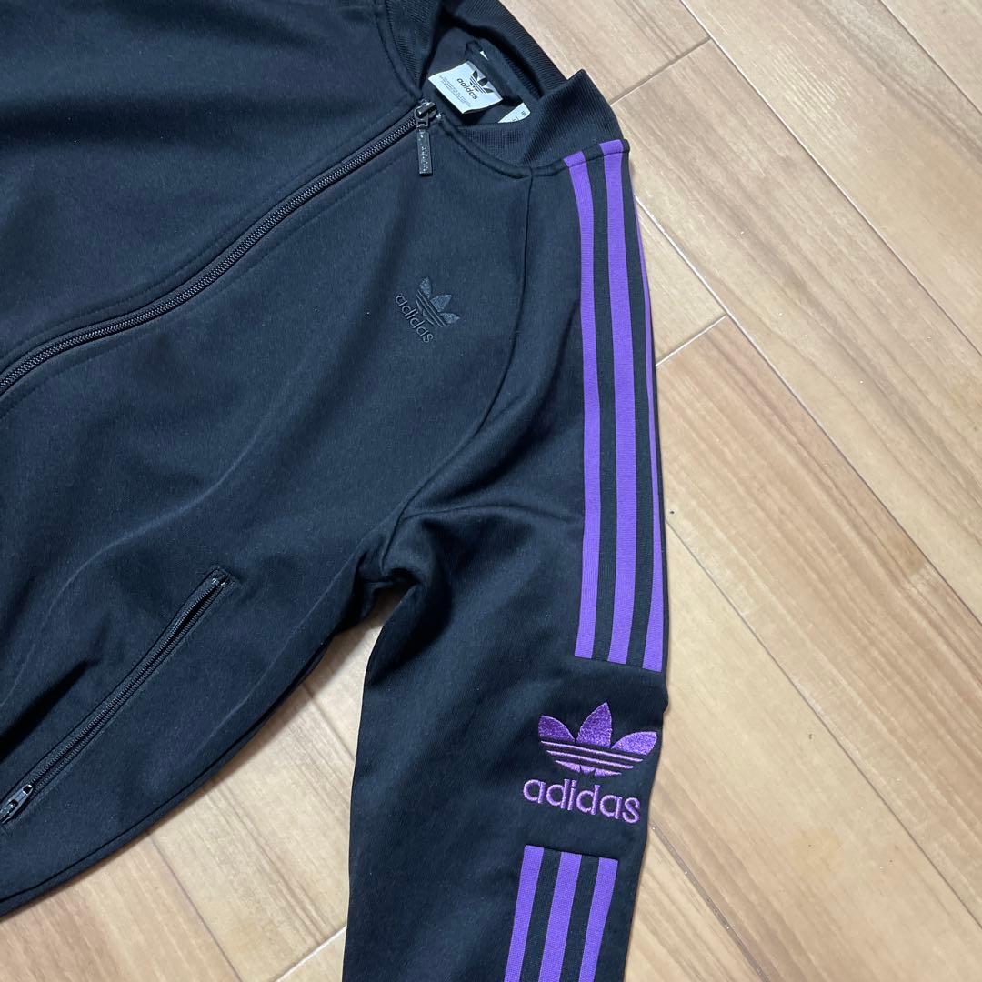 adidas ストライプジャージ上下ブラック/パープル J M