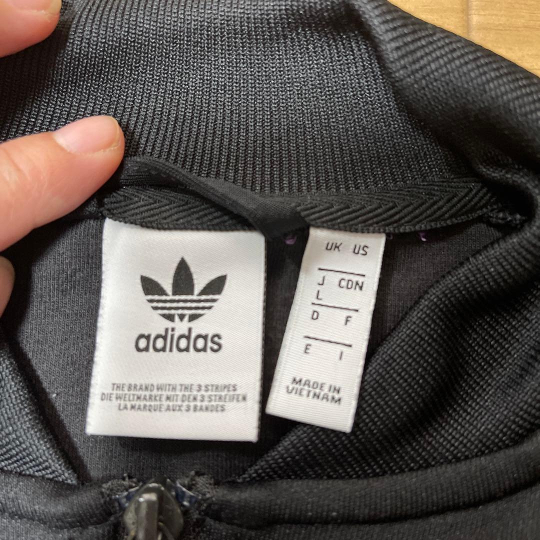 adidas ストライプジャージ上下ブラック/パープル J M