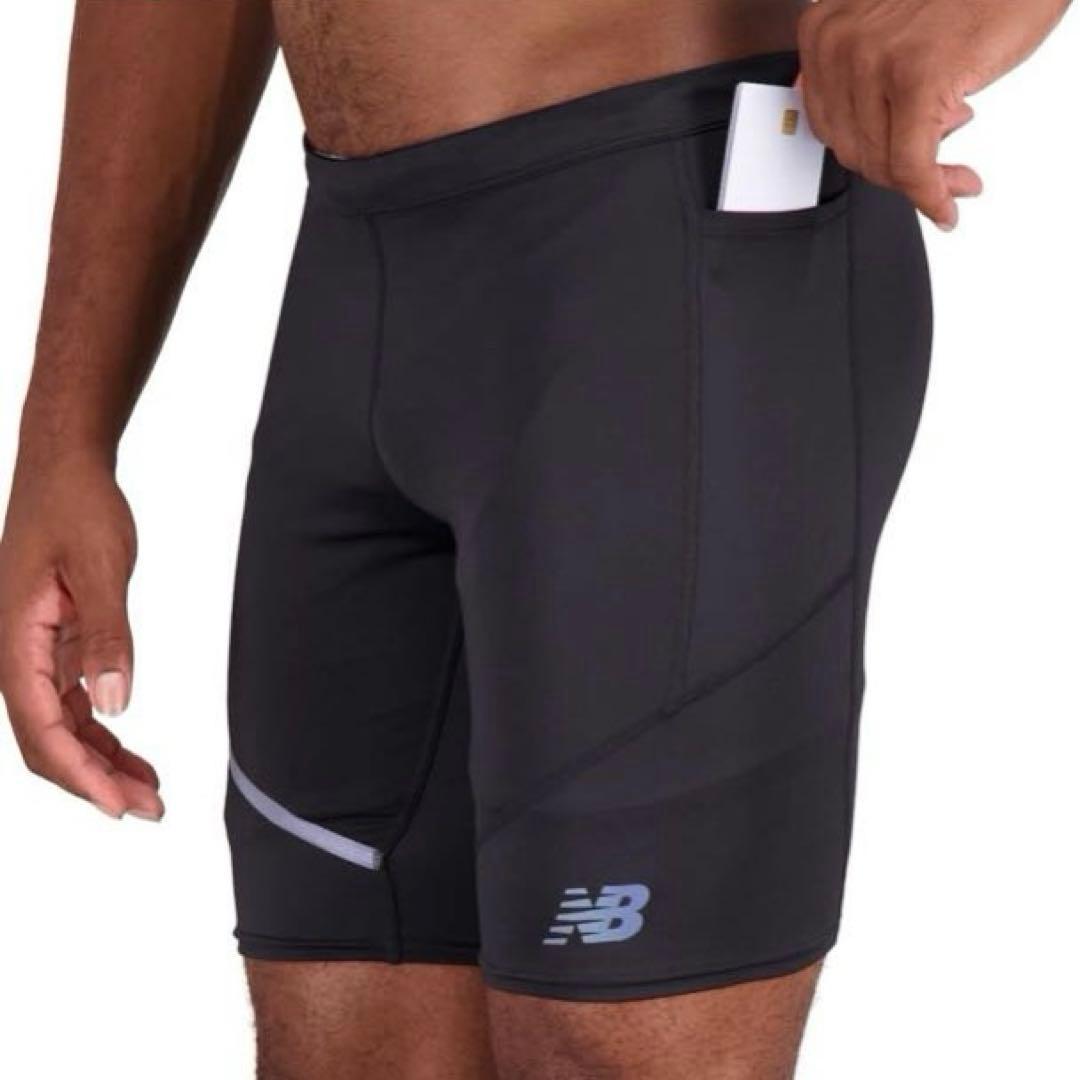 S 新品　ニューバランス メンズ　ハーフタイツ　ブラック　黒　マラソンランニング