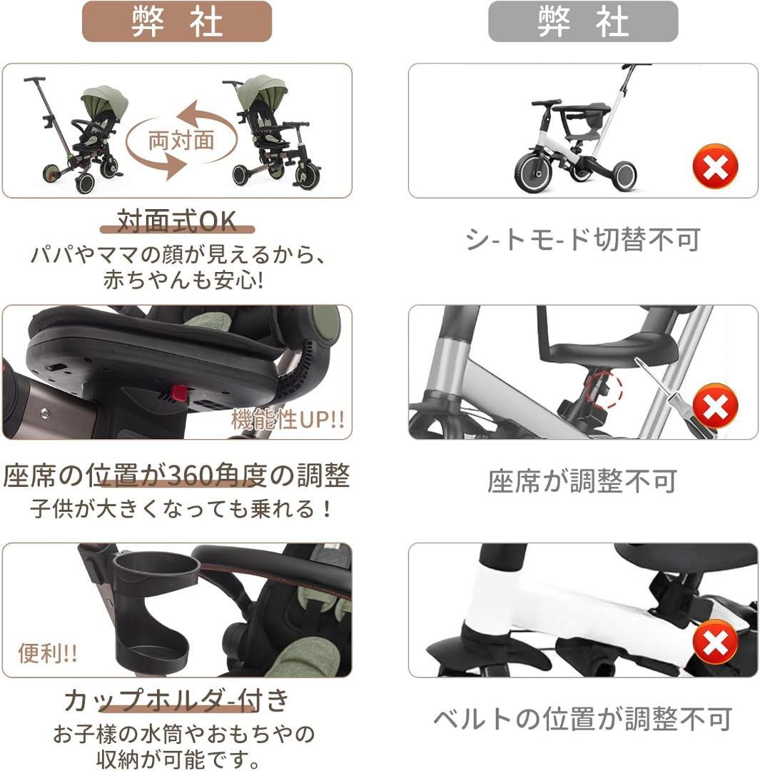 【新品】ASOWTREND 子供用三輪車 折りたたみ 手押し棒 4WAY 緑