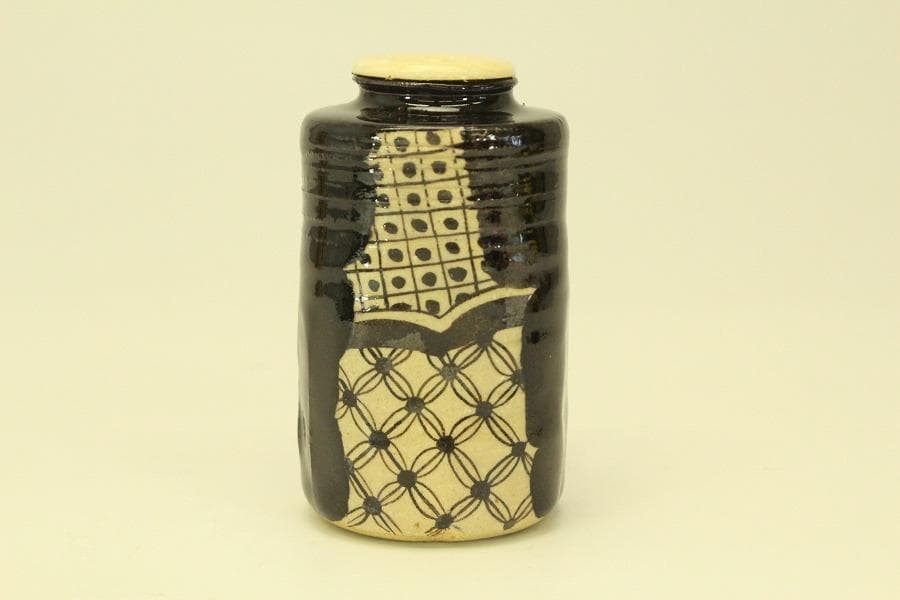 茶道具 黒織部 茶入 瑞光窯 辰ニ共箱 美品(A768)