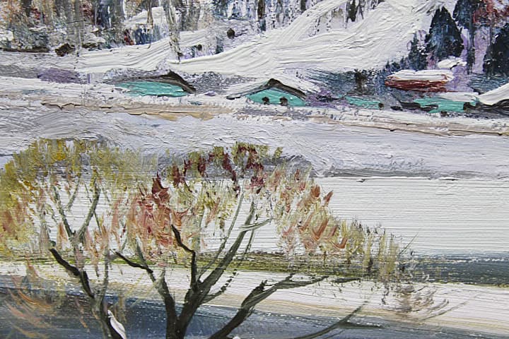 塗師祥一郎【雪後の川辺】 油彩 4号