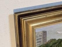 【真作】絵画　油彩6号　アーチのある街角風景　都市の小路と緑の丘　Y177