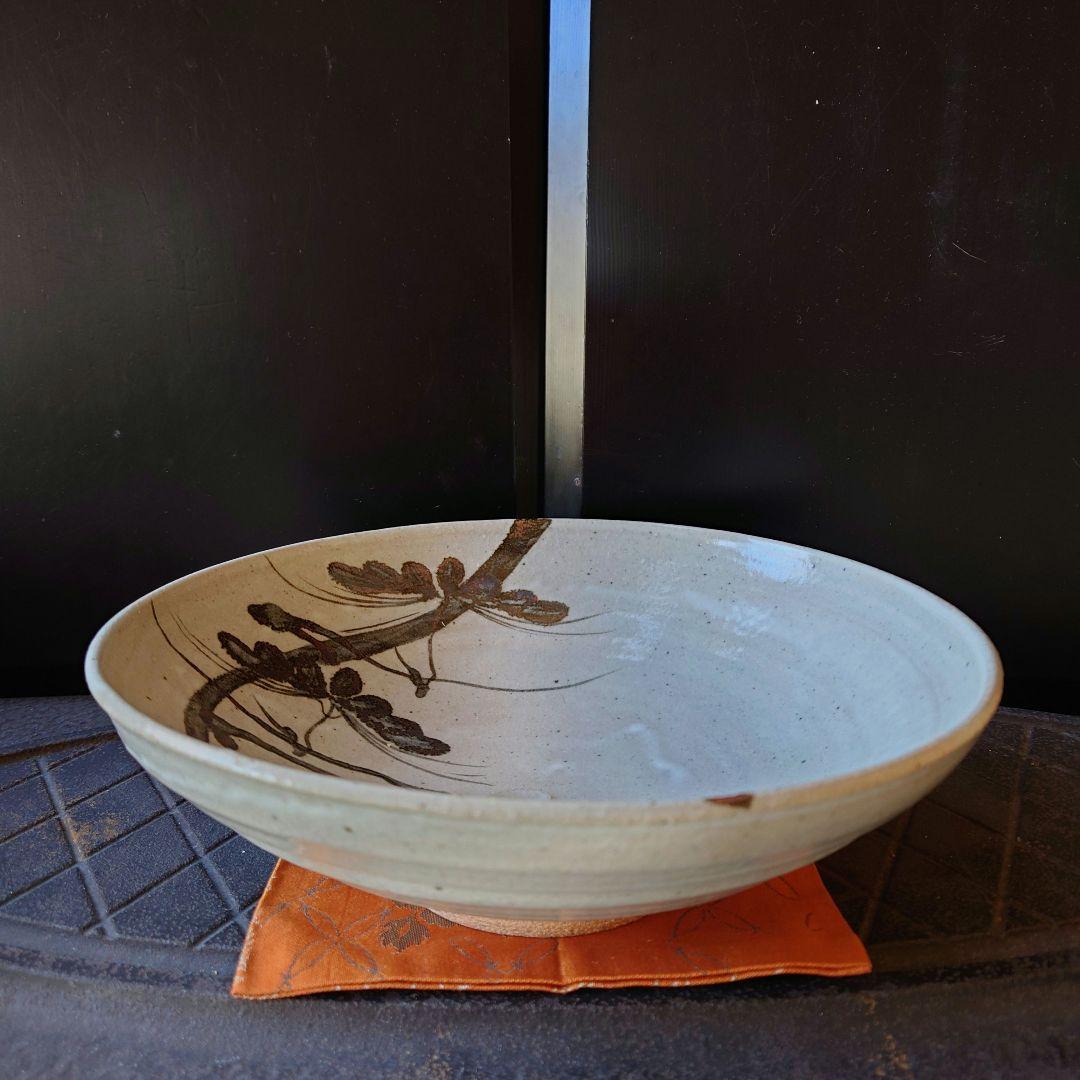 【四代 中野陶痴】 絵唐津 松文大鉢 飾鉢 共箱 陶印あり 中野御用窯　未使用品